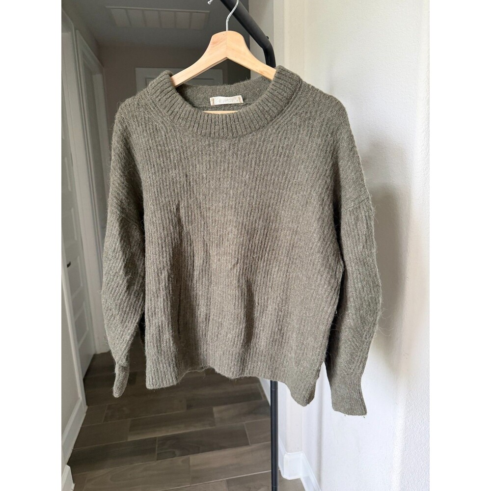 Everlane Fuzzy Alpaca Blend Rib Knit Sweater XXL Olive Green Crewneck